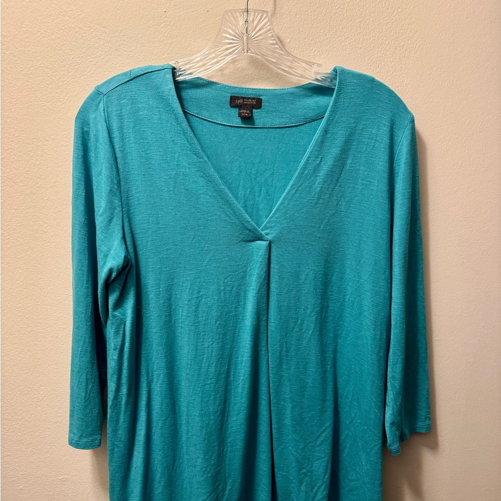 J. Jill Turquoise 3/4 Sleeve V-Neck Top